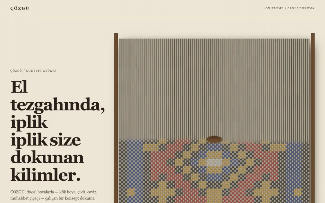 Çözgü konsept atölyesi: editoryal başlık ve dokuma tezgahında büyüyen kilim.